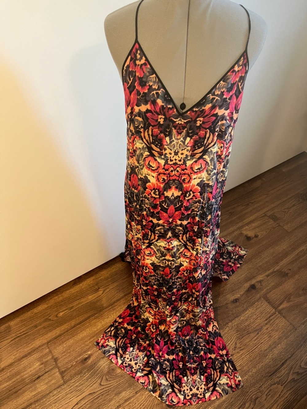 Backless Floral Slip Dress in Pink and Black